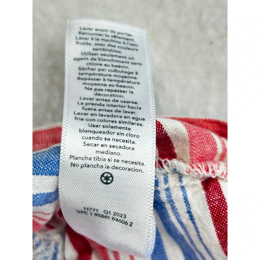 OshKosh Bgosh Baby Girl 18M Red White‎ Blue Striped Linen Blend Smocked Top